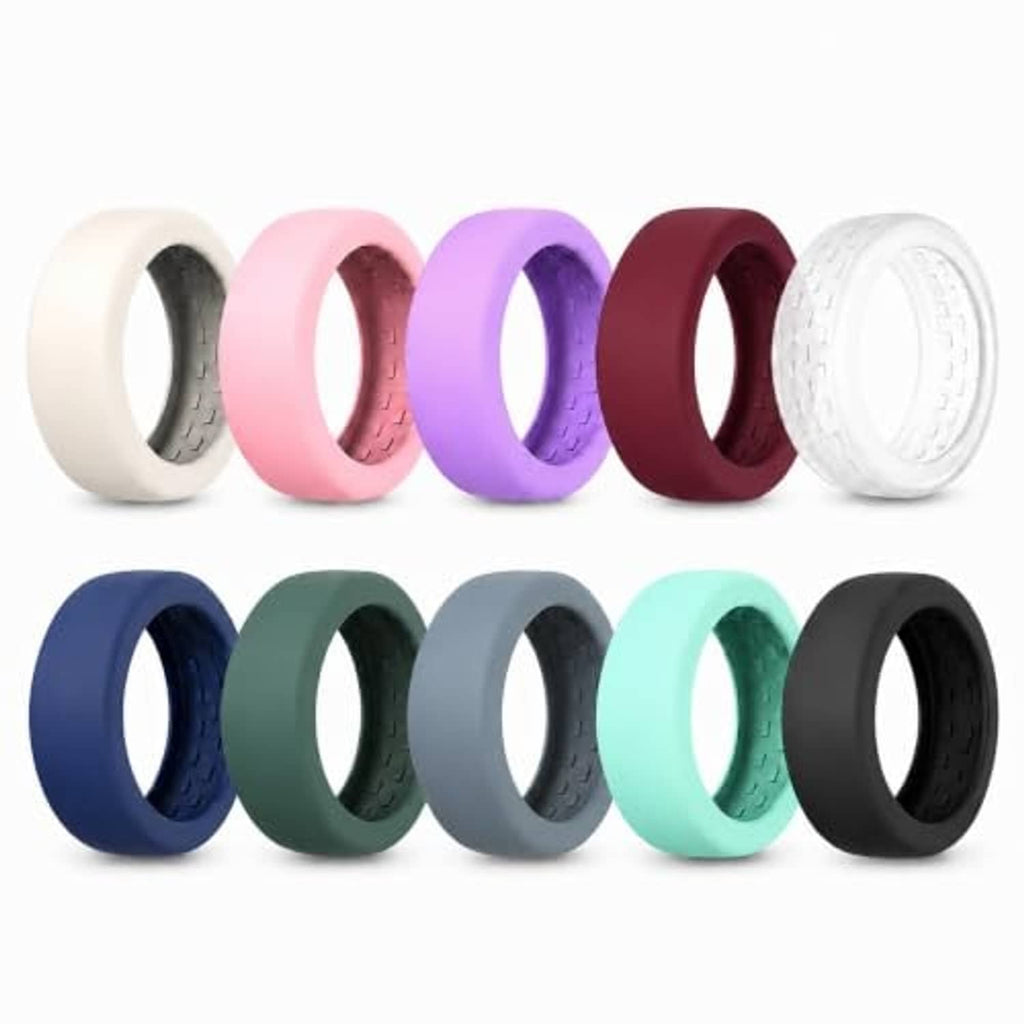 Silicone ring covers set with 10 colors, including cream, pink, purple, maroon, and white