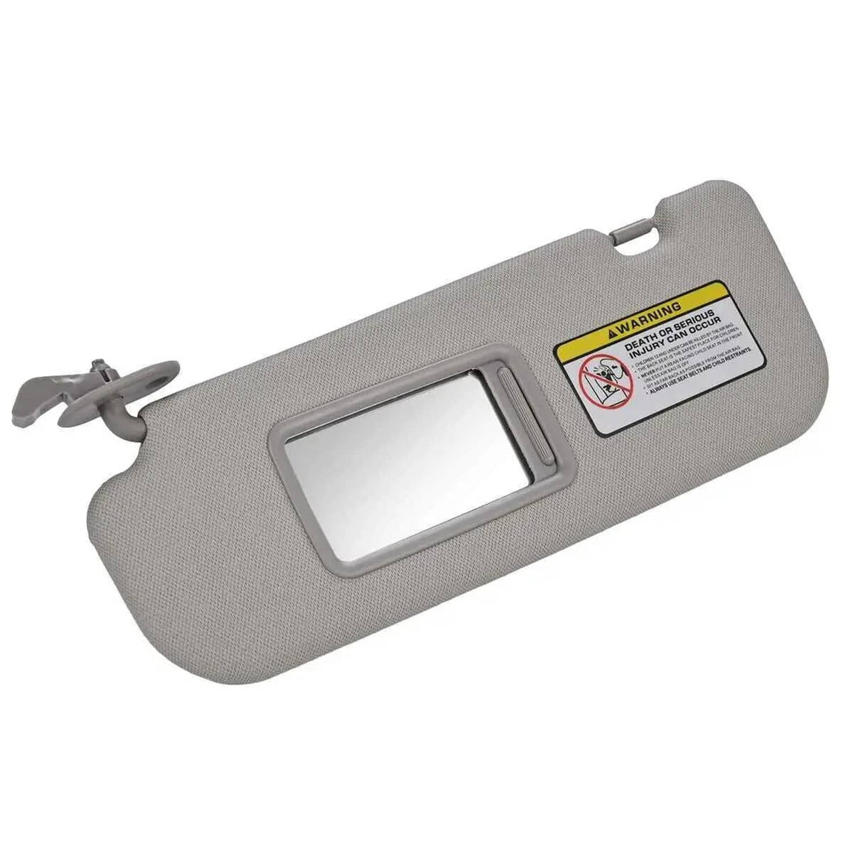 Grey left driver-side sun visor with built-in vanity mirror
