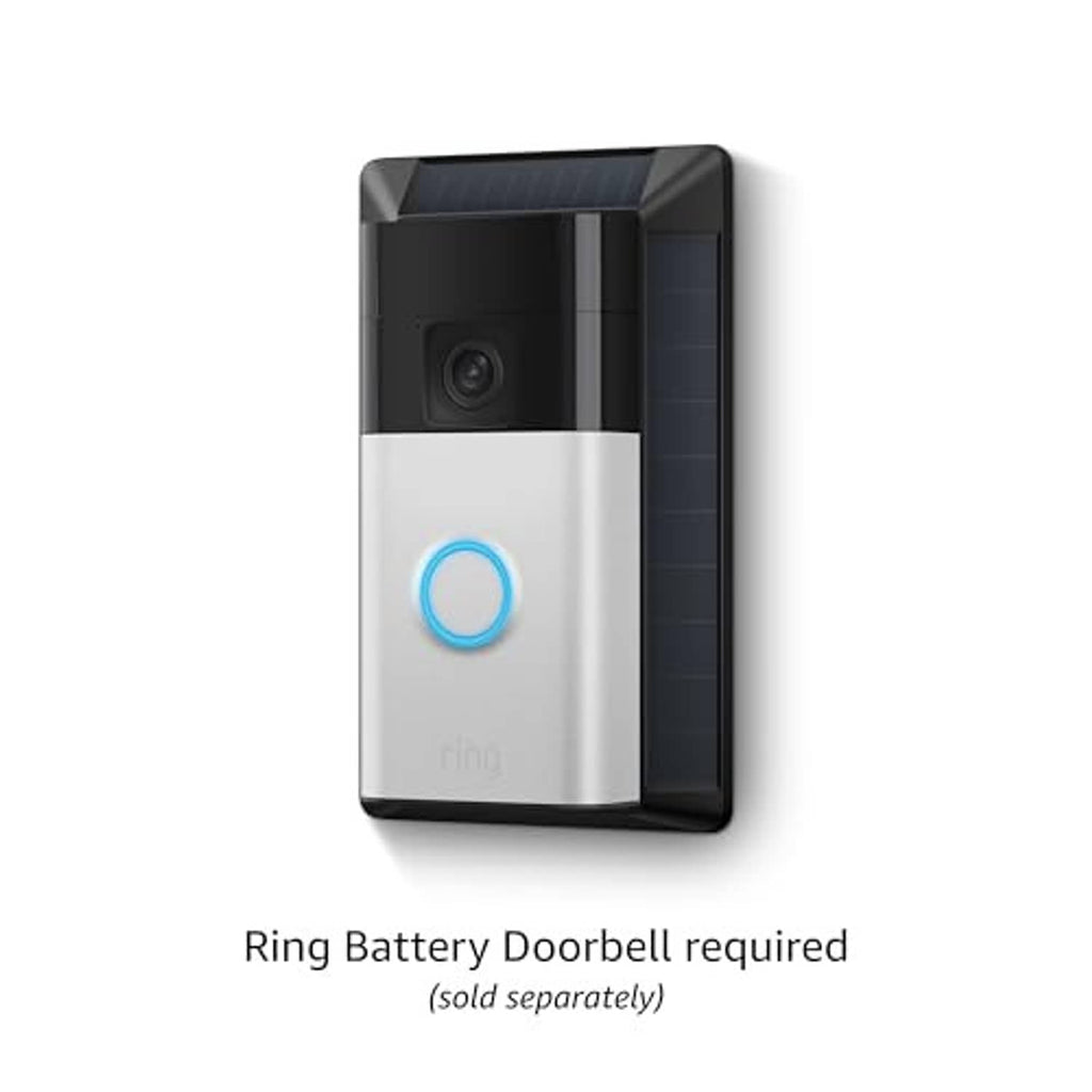Solar charger panel for Ring battery doorbell, silver and black face with blue LED ring