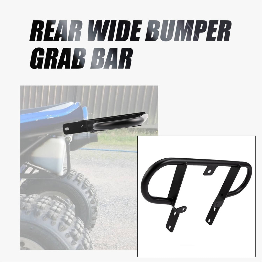 Black rear wide bumper grab bar with curved tube and side mounting hooks