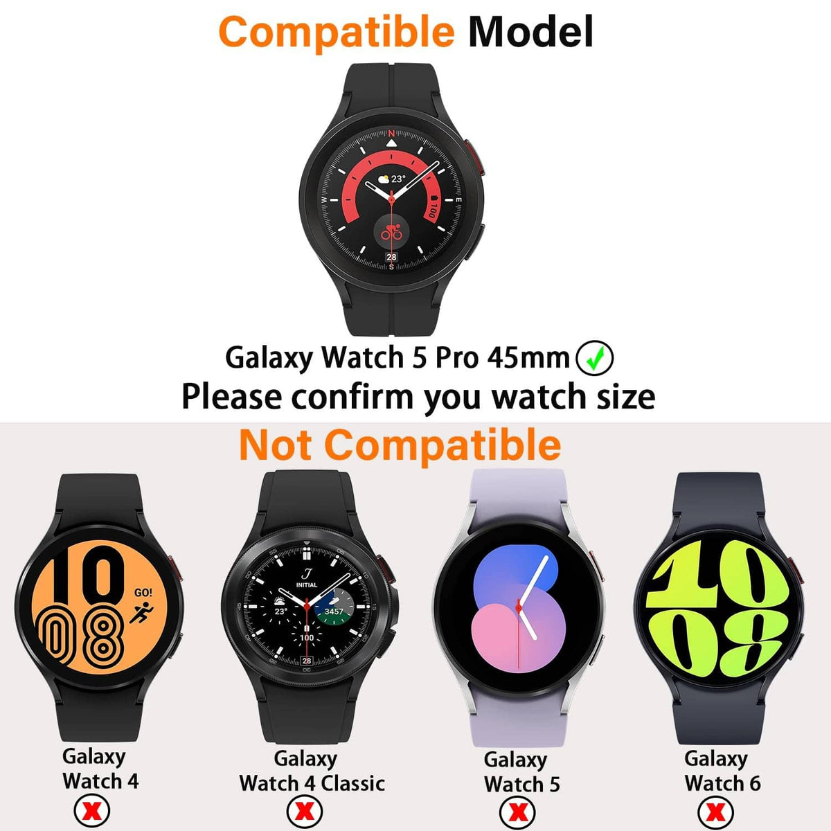 Silver watch case for Galaxy Watch 5 Pro 45mm with secure side cutouts