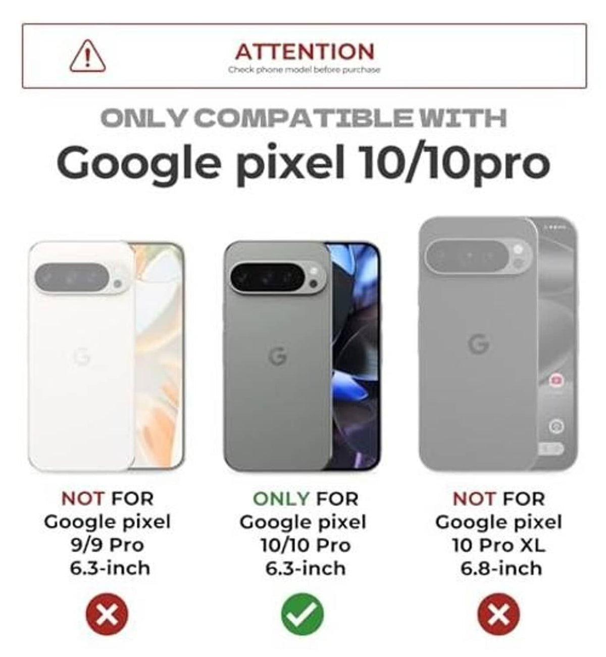 Compatibility graphic with three phone back cutouts and case fit indicators