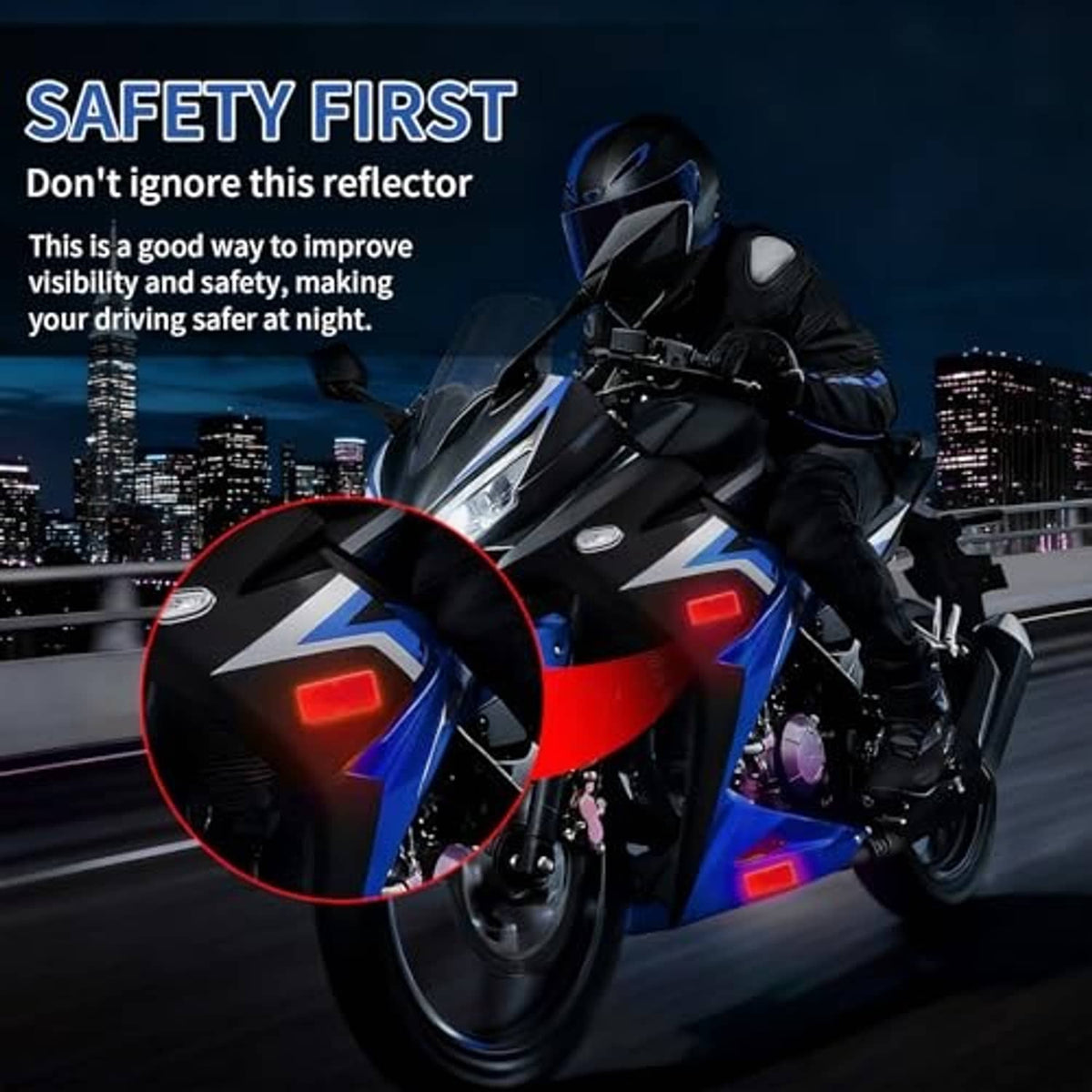 Red rectangular reflector on motorcycle for night visibility, glossy reflective plastic