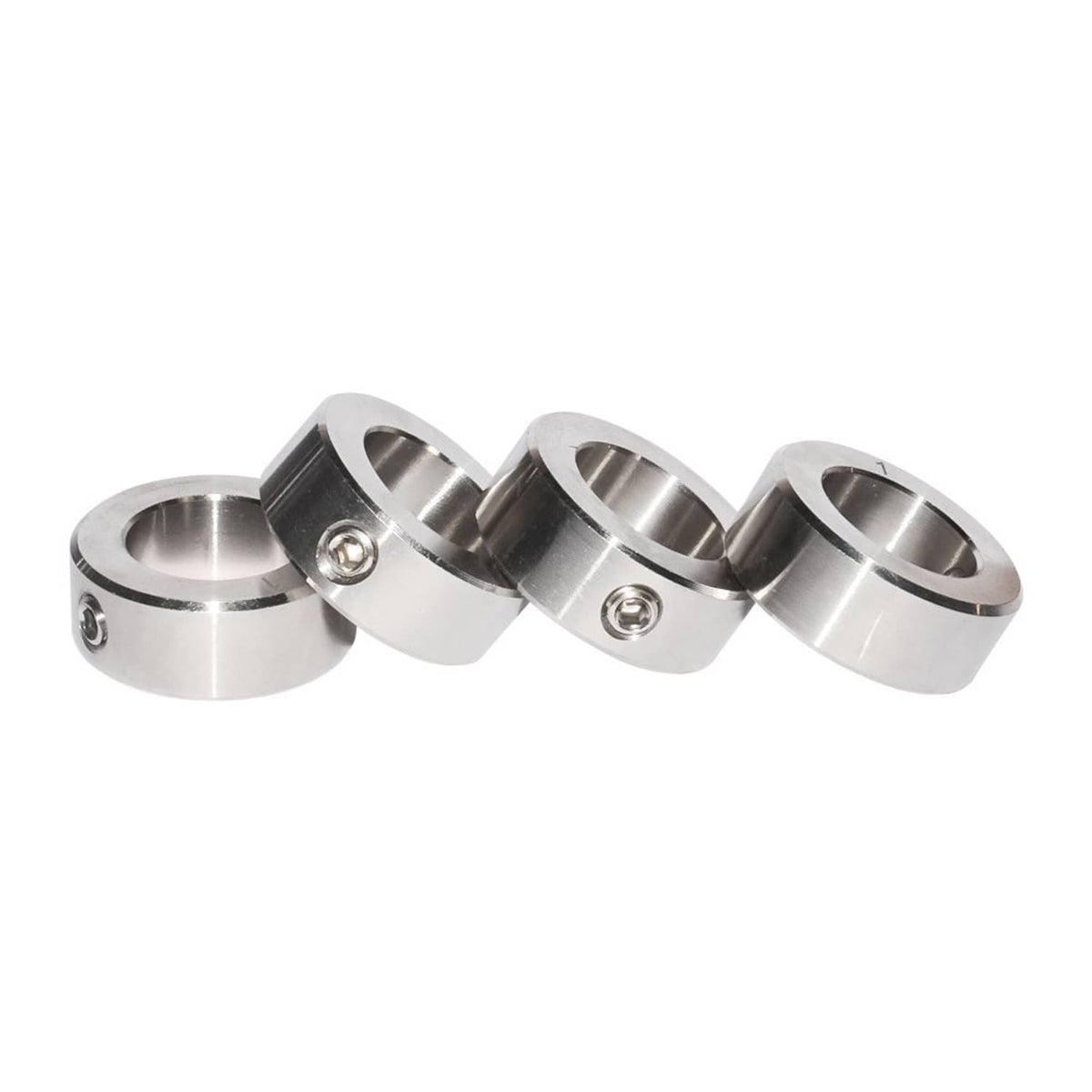 4-piece stainless steel shaft collar set with side set screws and wide center bands
