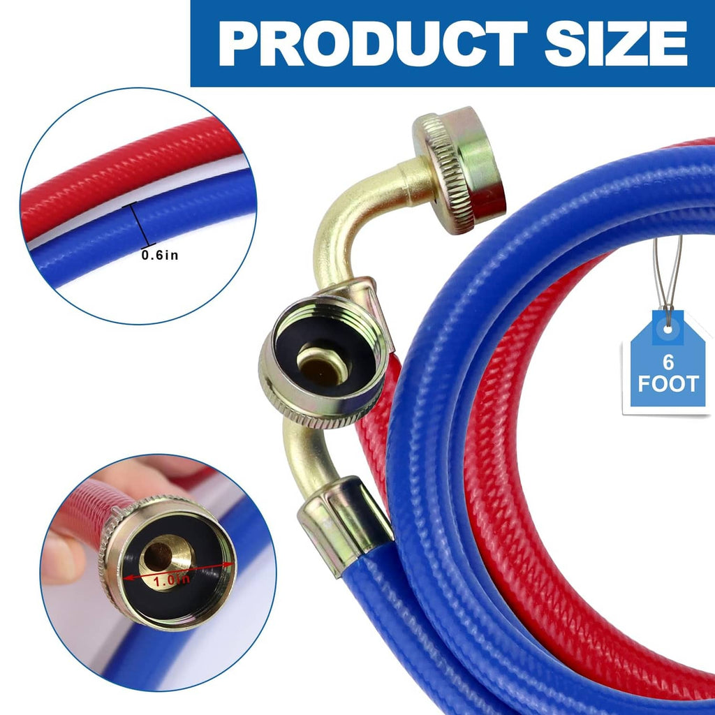6 ft red and blue washing machine hoses with 90-degree brass elbow connectors