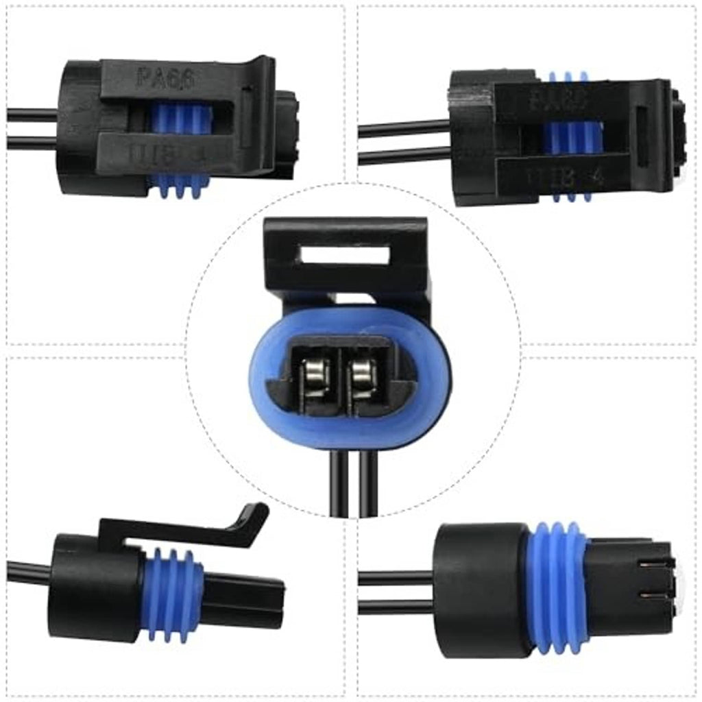 Sensor connector plug and black housing with visible terminal pins on pigtail set