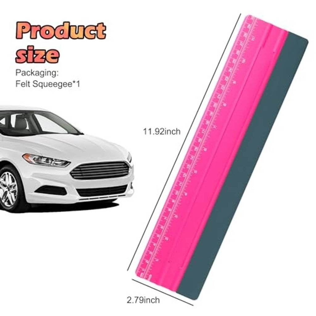 Pink felt squeegee tool with ruler markings and rounded edge, 30cm length
