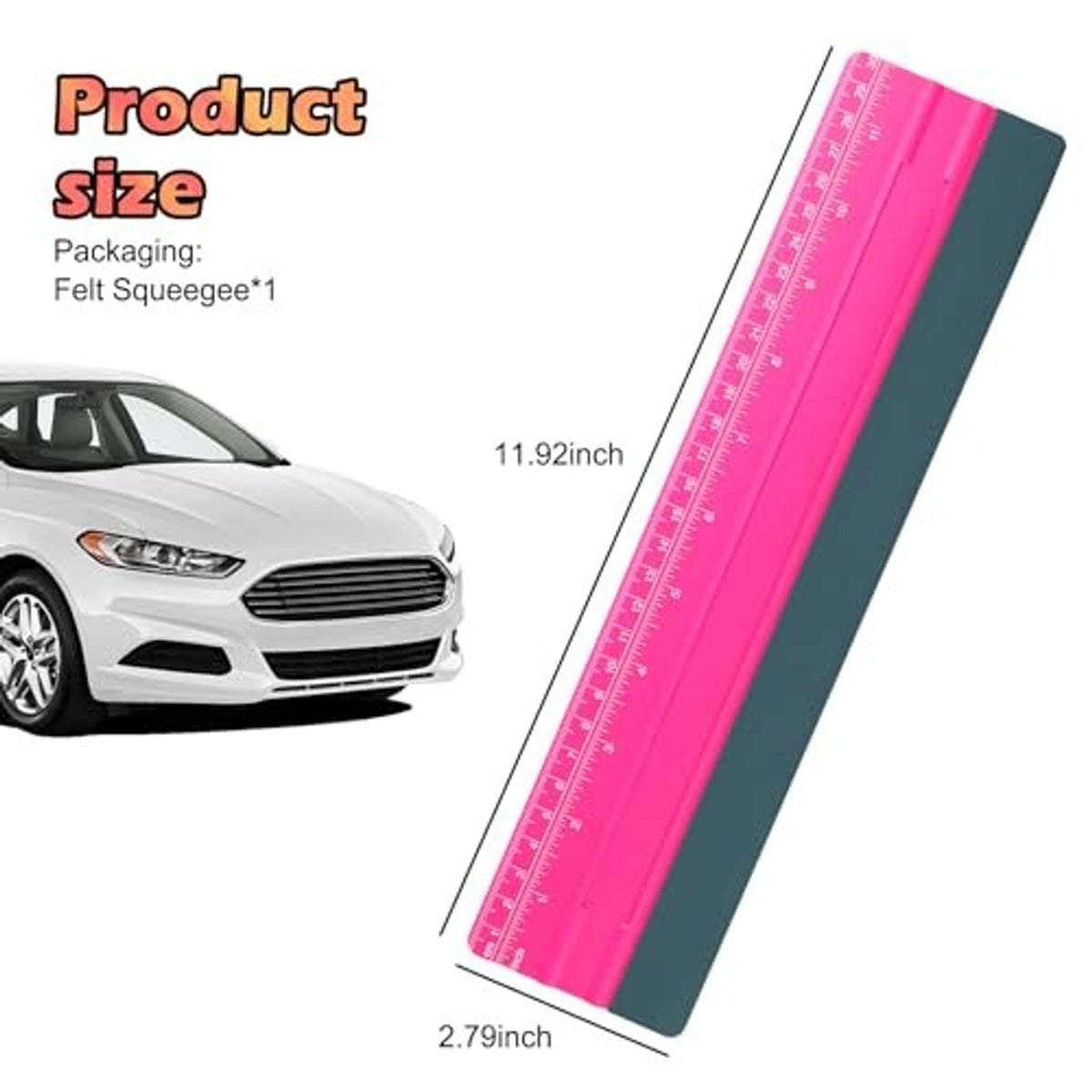 Pink felt squeegee tool with ruler markings and rounded edge, 30cm length