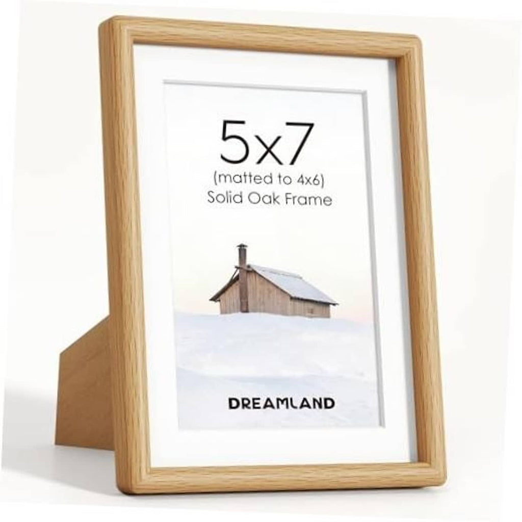 Natural oak 5x7 picture frame with rounded profile and white mat
