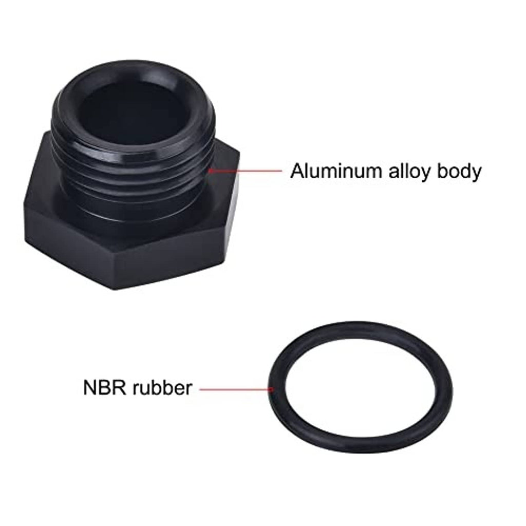 Black AN plug cap fitting adapter with O-ring seal and aluminum body