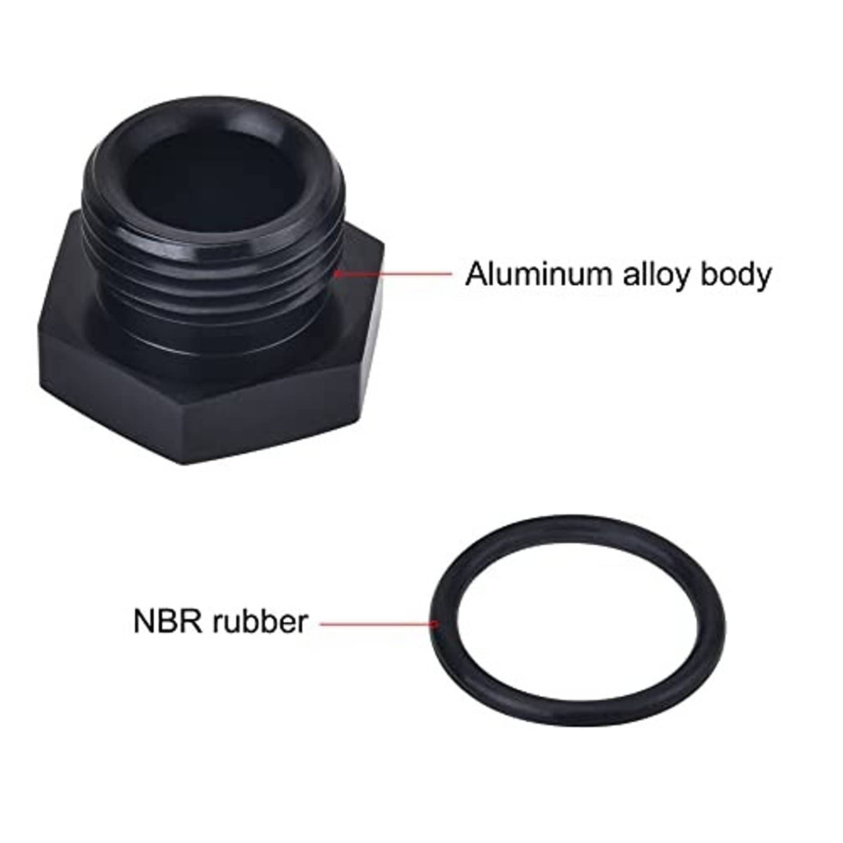 Black AN plug cap fitting adapter with O-ring seal and aluminum body
