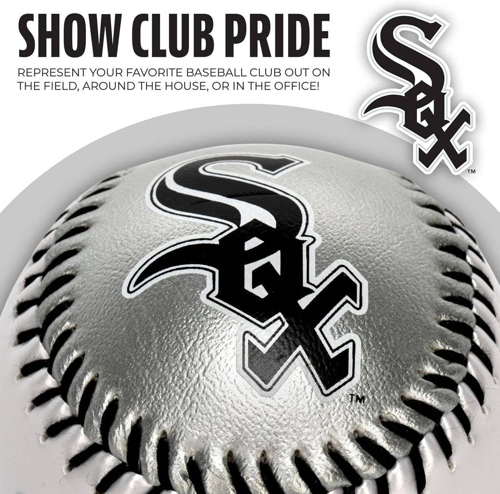 Gray soft baseball with Chicago White Sox team logo on stitched cover