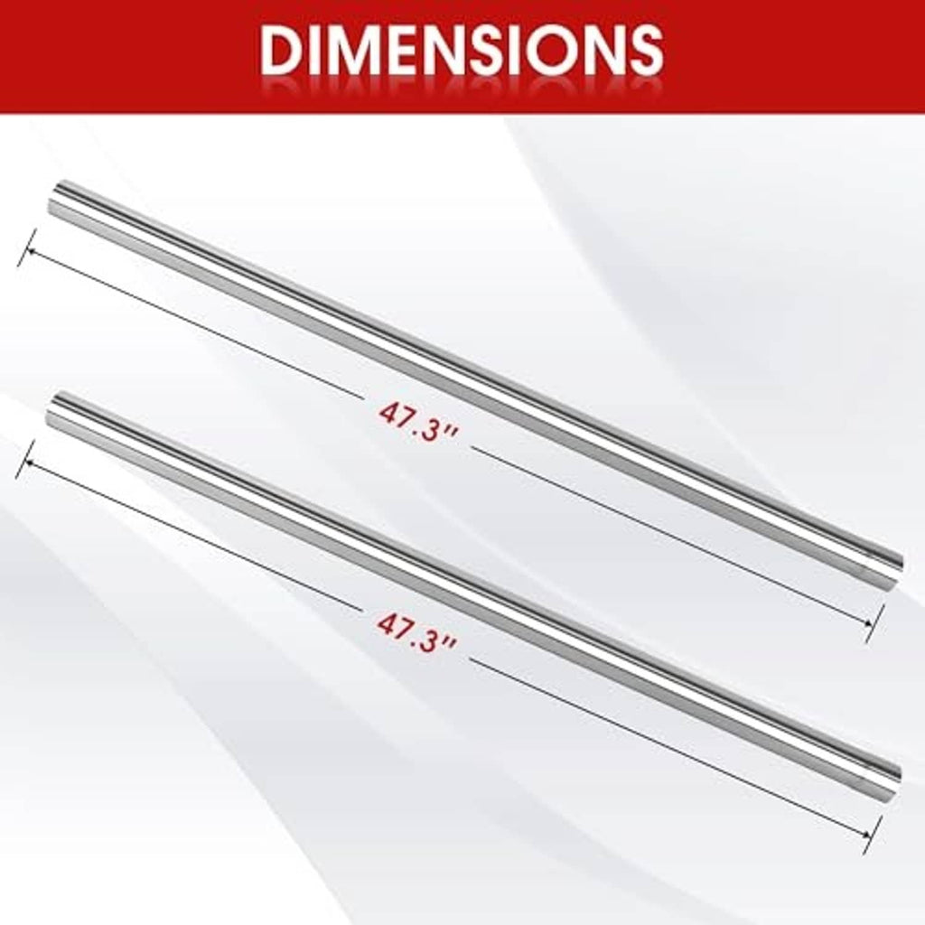 2.5-inch OD stainless steel exhaust tubing with length dimension markings on two pipes