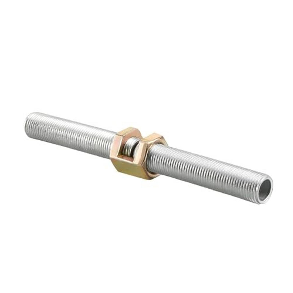 Hex coupling nut with female threads on two threaded rods, zinc-plated yellow-gold