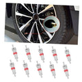 Set of TPMS tire valve stem cores, silver metal with red sealing gasket, 10 pieces