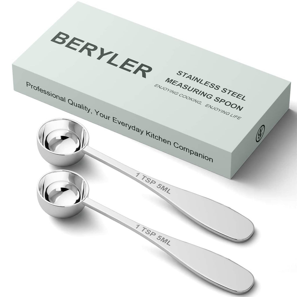 Stainless steel measuring spoons set with 2 nested 1 tsp cups and long handles