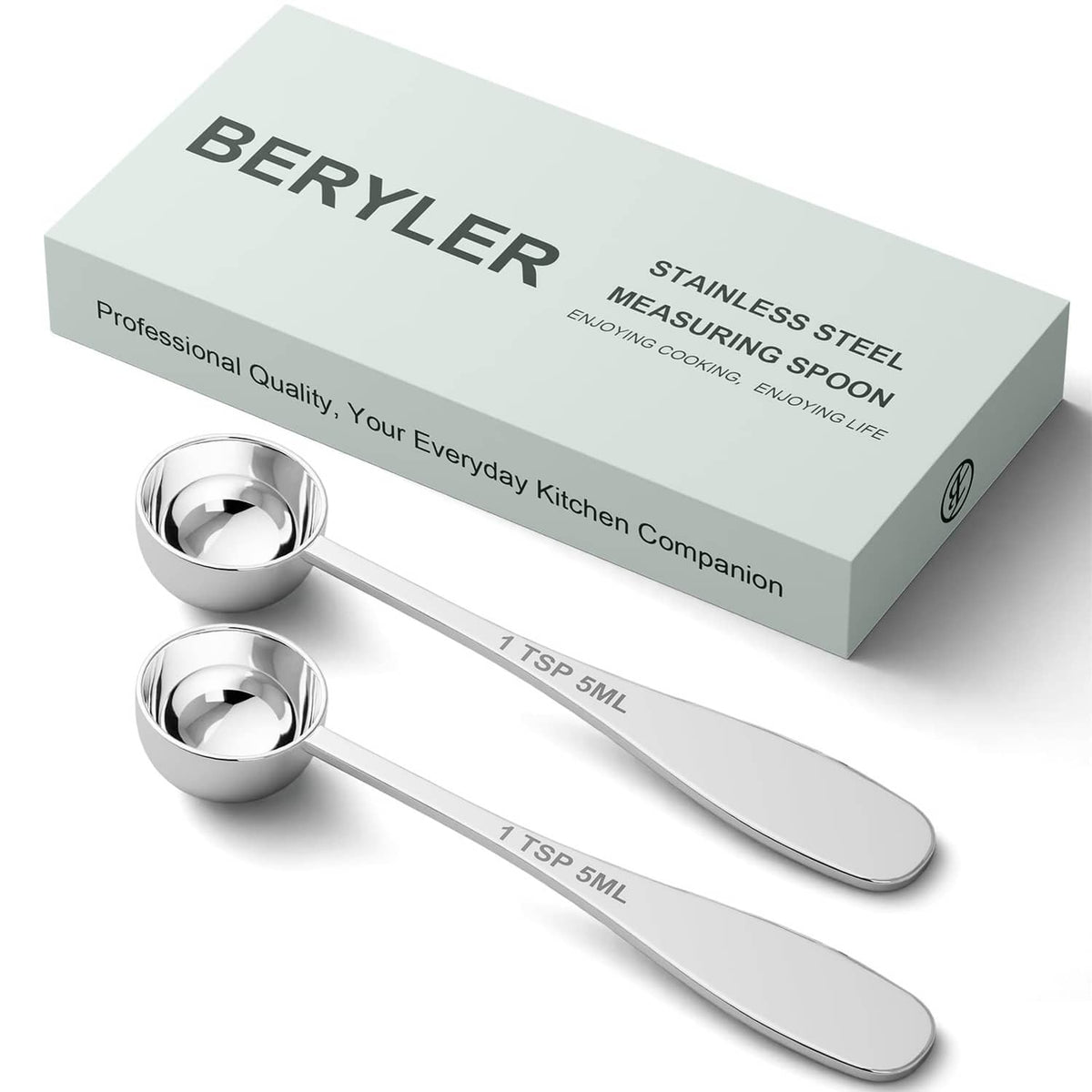 Stainless steel measuring spoons set with 2 nested 1 tsp cups and long handles