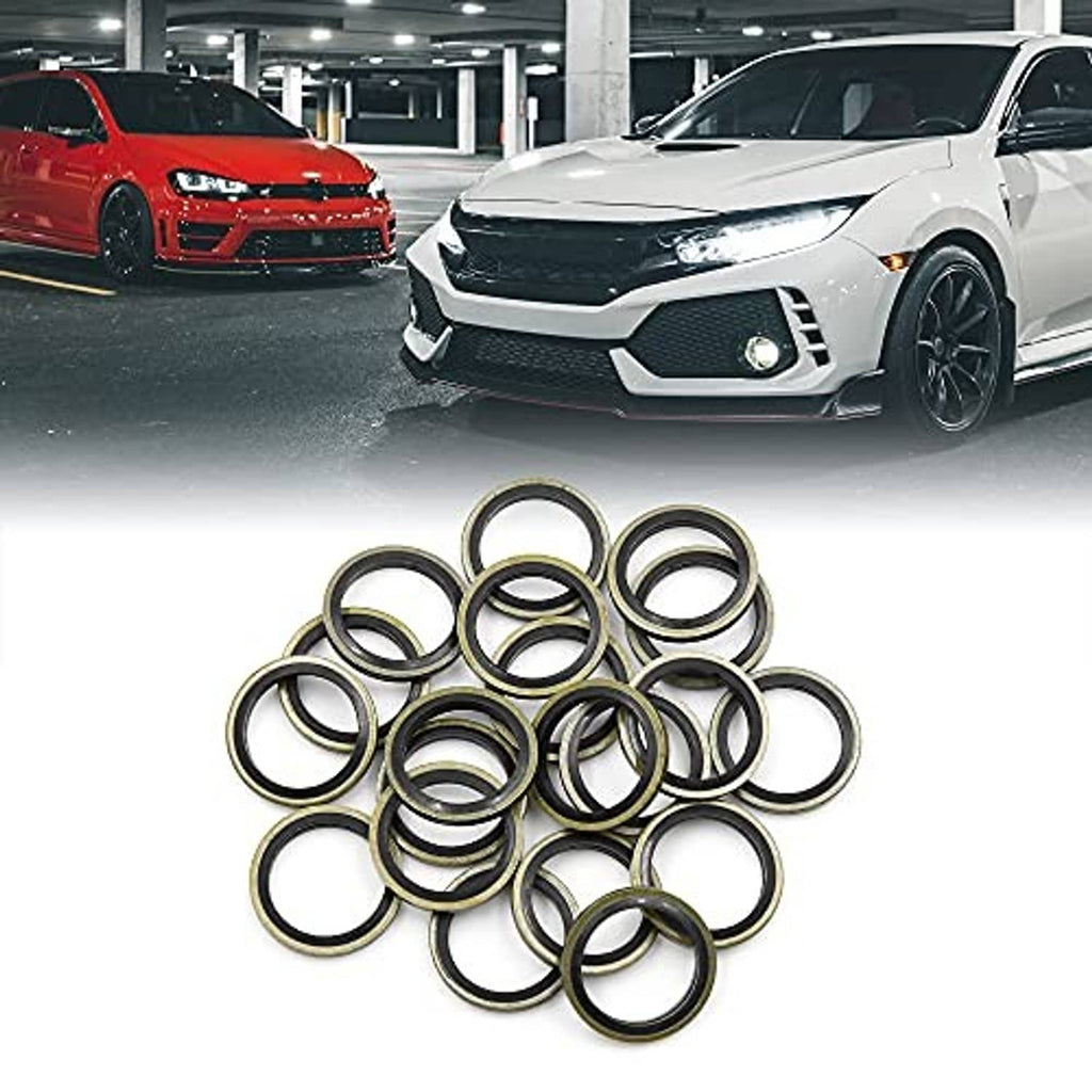 Engine oil drain plug crush washers bundle, metal rings with black inner gasket