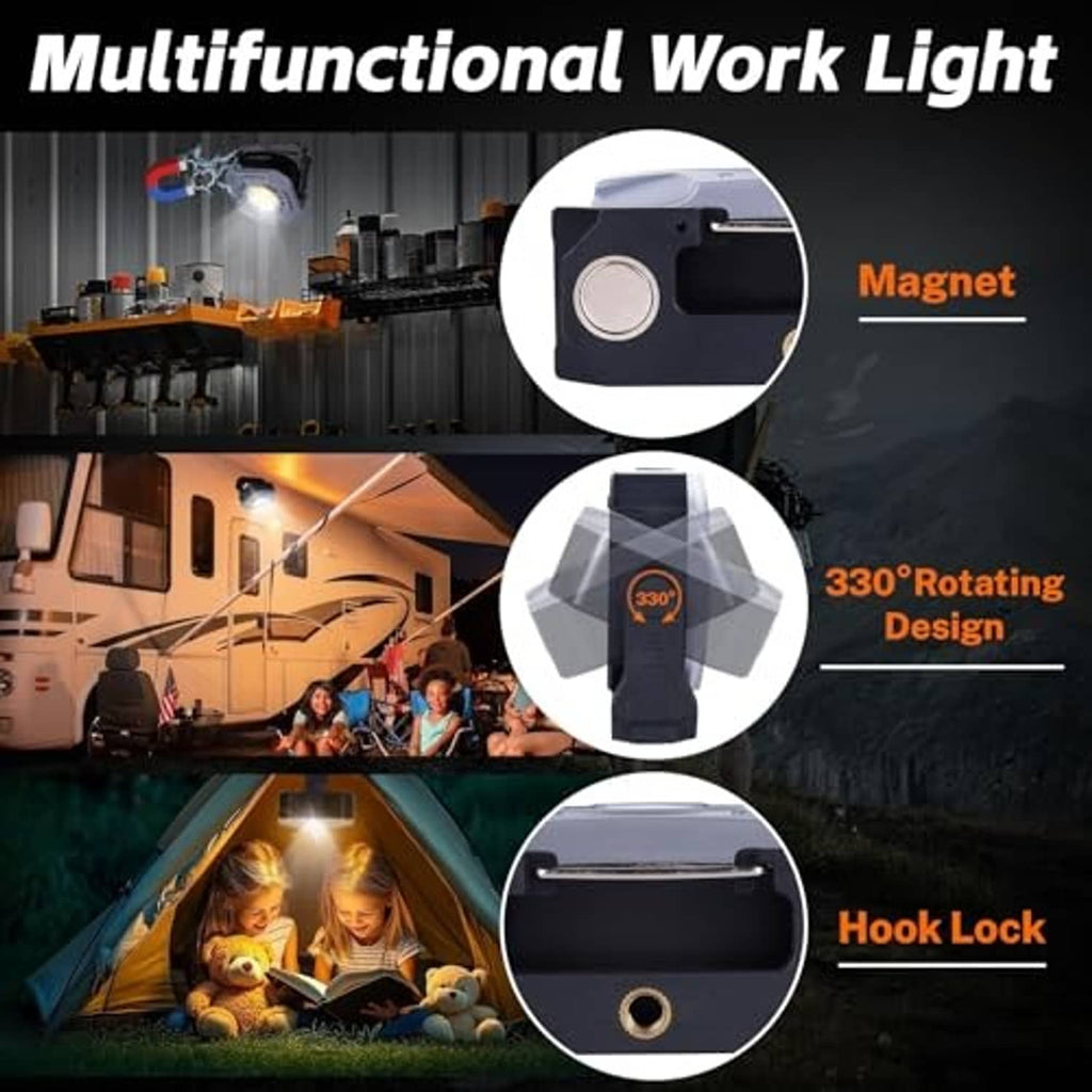 Gray multifunction work light with rear magnet and rotating head
