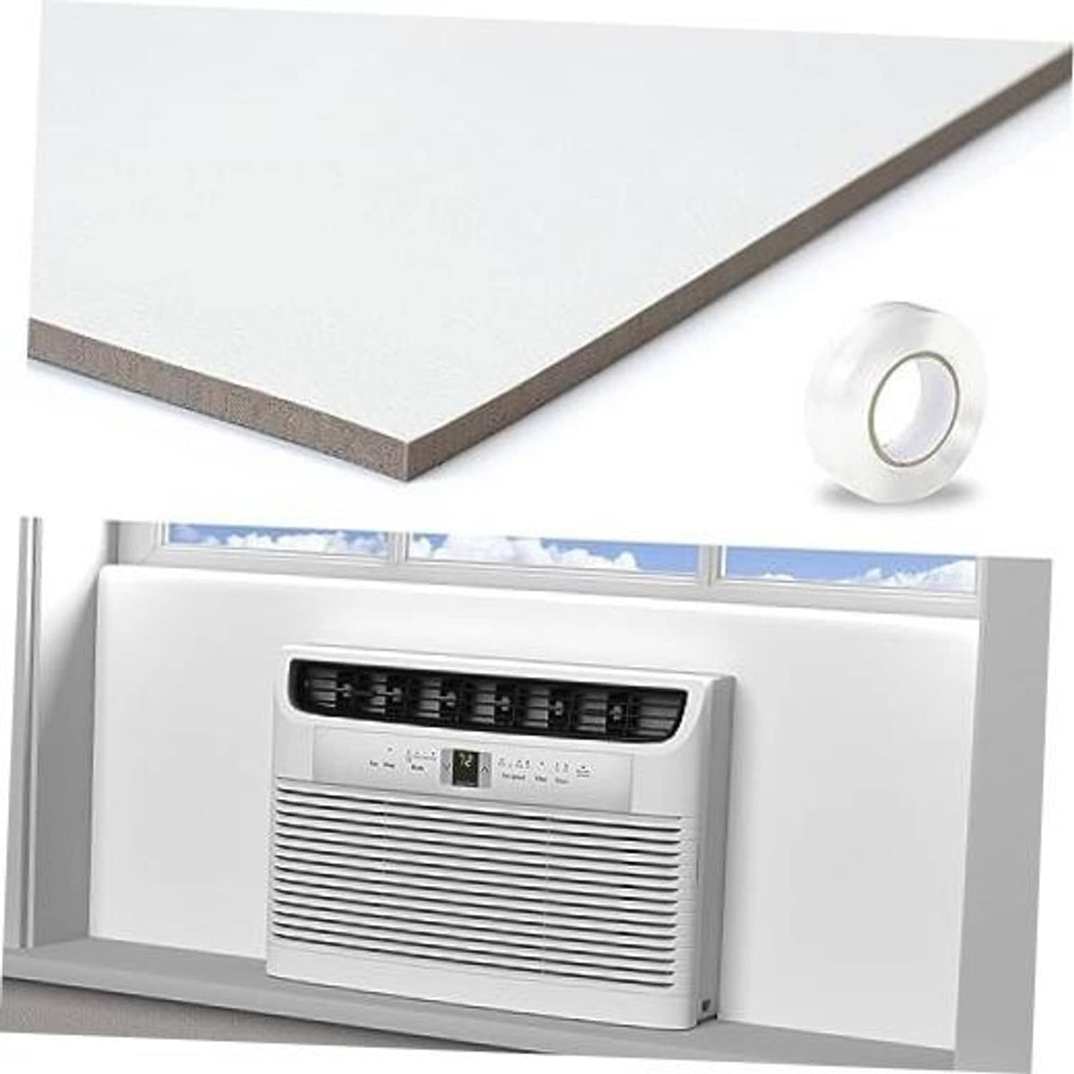 White foam side panel insulation with roll of sealing tape
