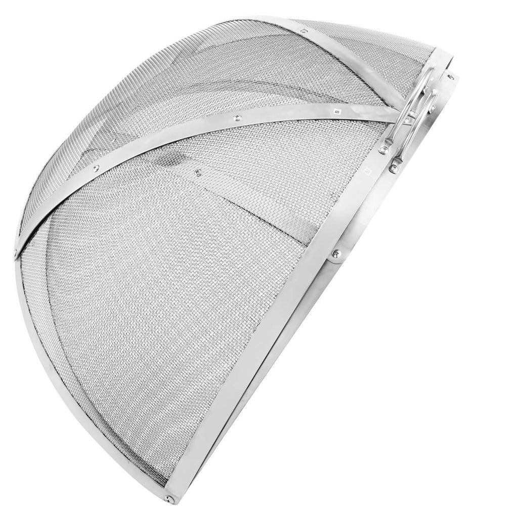 Round stainless steel spark screen cover lid with hinged support and mesh panel