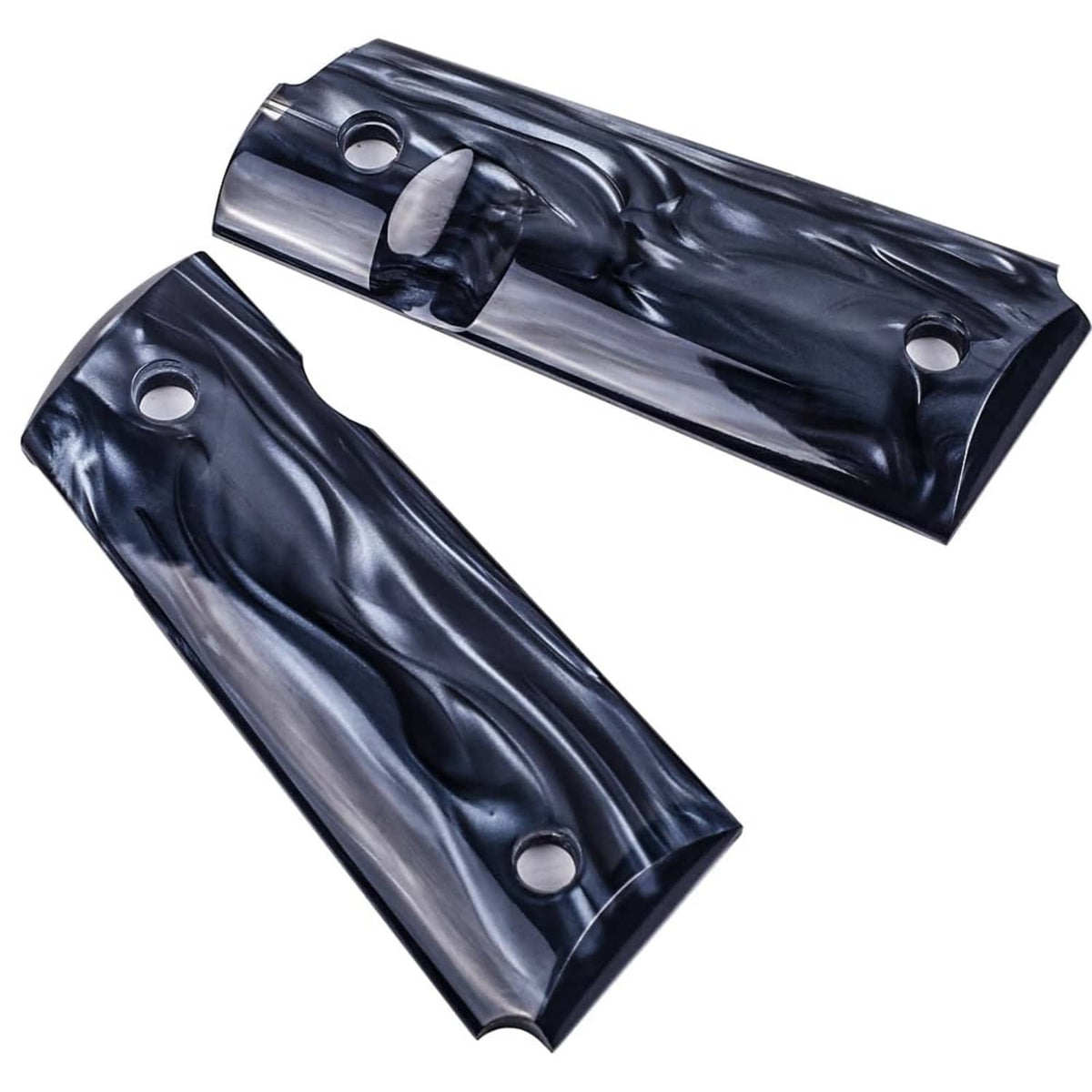 Black synthetic pearl 1911 ambidextrous grip panels, separate pieces with circular screw holes