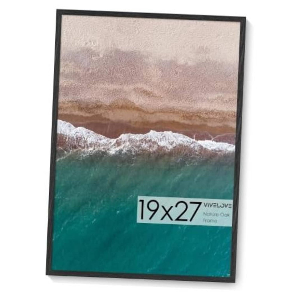 Black wood picture frame with ocean landscape print, 19x27 size