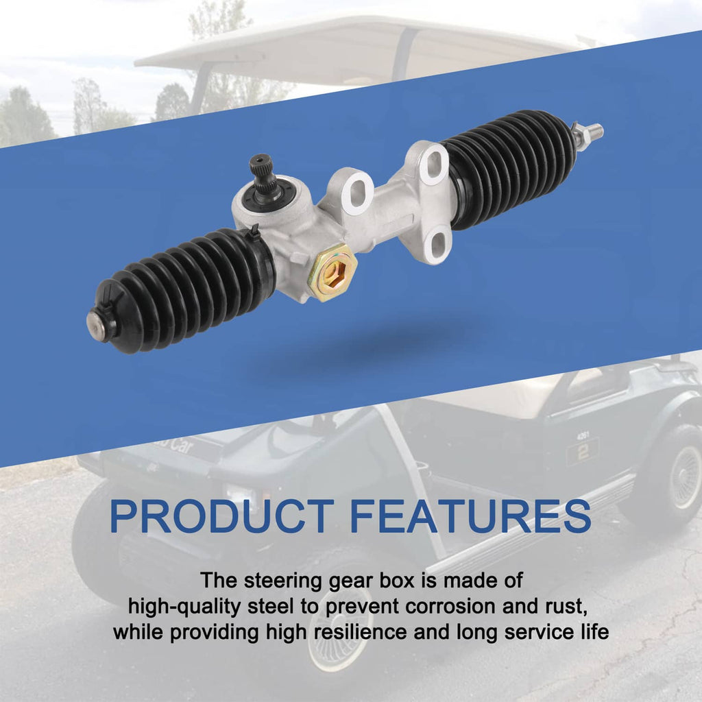 Steering gear box component with black ribbed boots and yellow hex adjustment fitting