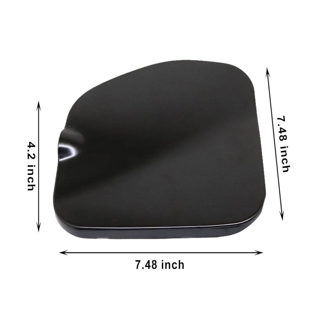 Black fuel filler lid cap, rounded rectangular shape, measured dimensions shown