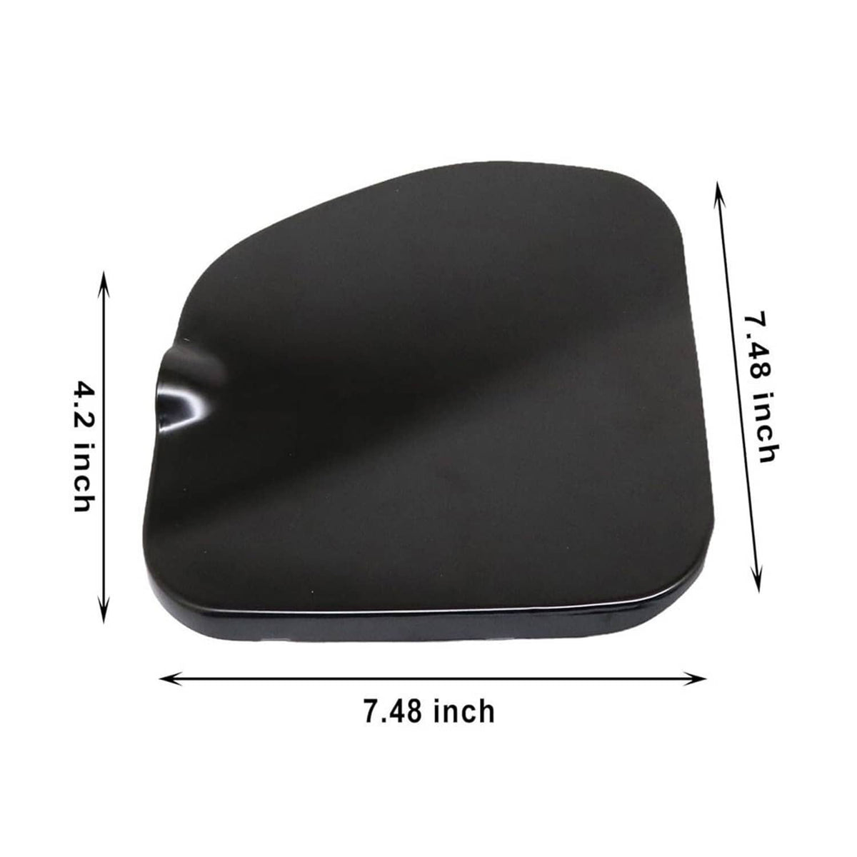 Black fuel filler lid cap, rounded rectangular shape, measured dimensions shown