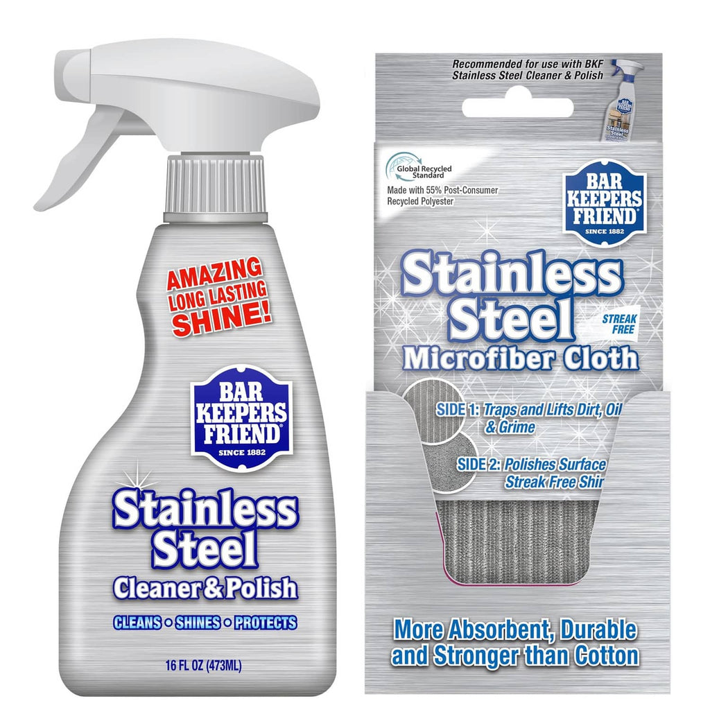 Stainless steel cleaner spray bottle and Stainless Steel microfiber cloth package