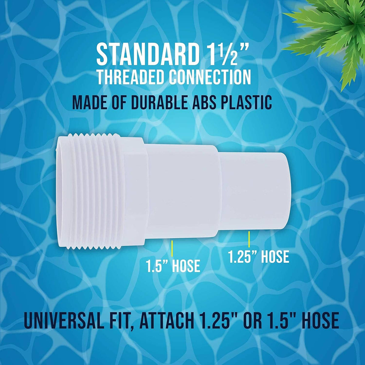White ABS plastic hose adapter with standard 1/2" threaded connection, universal fit