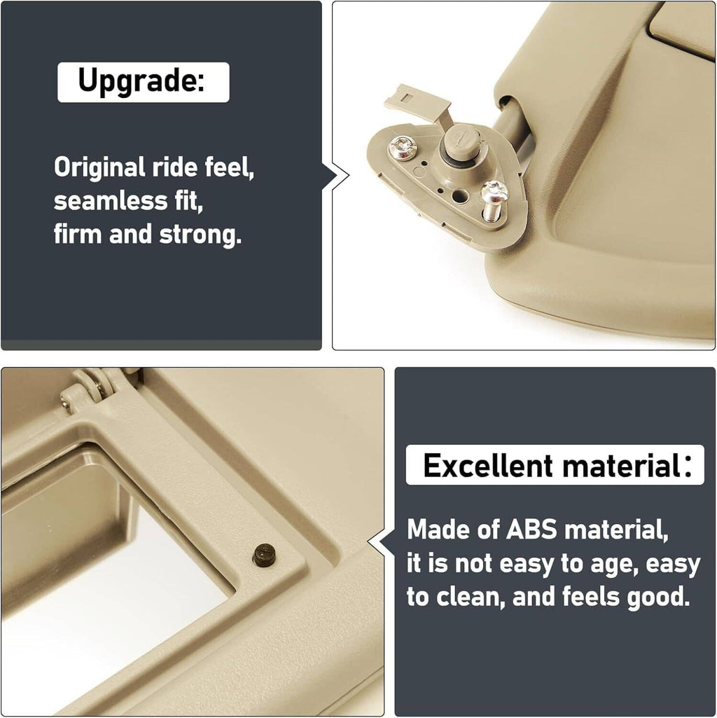 Beige sun visor replacement housing with hinge mount and ABS material feature.