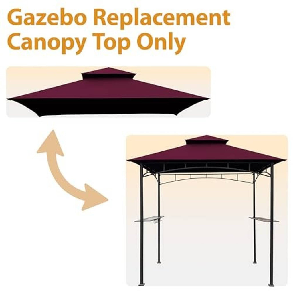 Burgundy gazebo replacement canopy top only with black frame, install-fit arrows