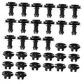 Pack of black push-in retainer clips and grommets, multiple pieces shown