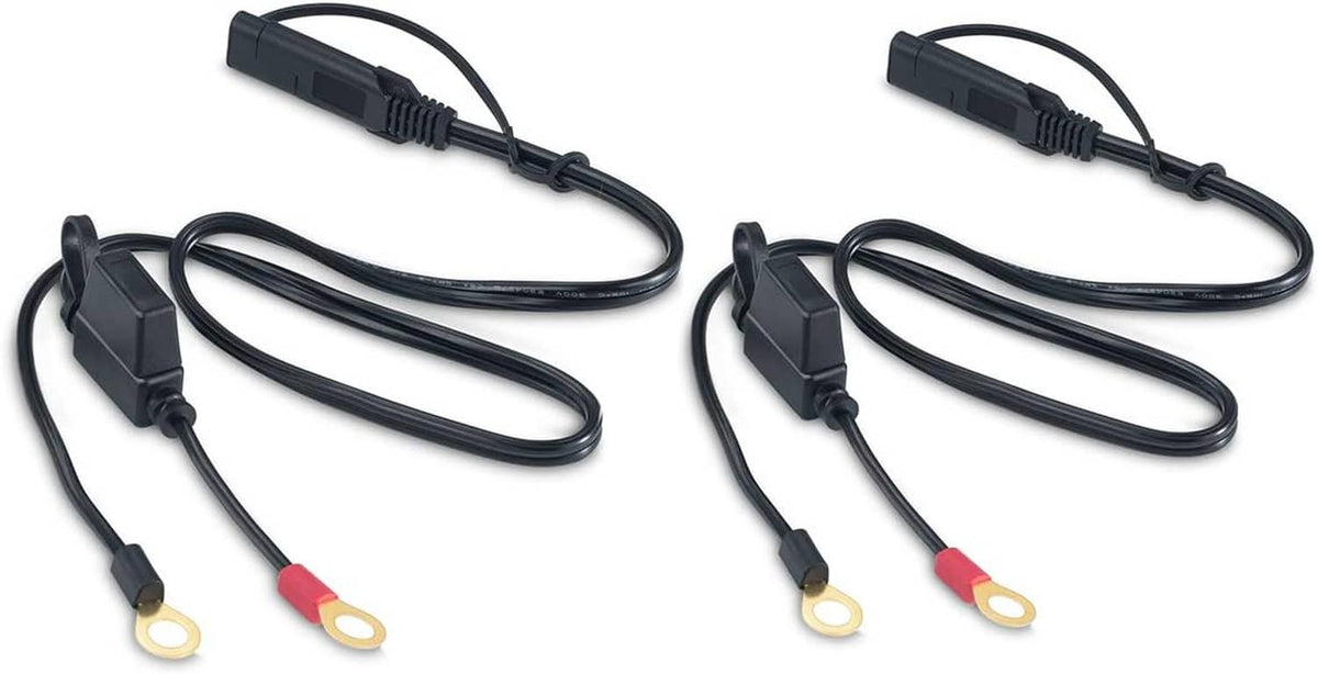 Motorcycle SAE quick disconnect extension cable with ring terminals, black cable, two leads