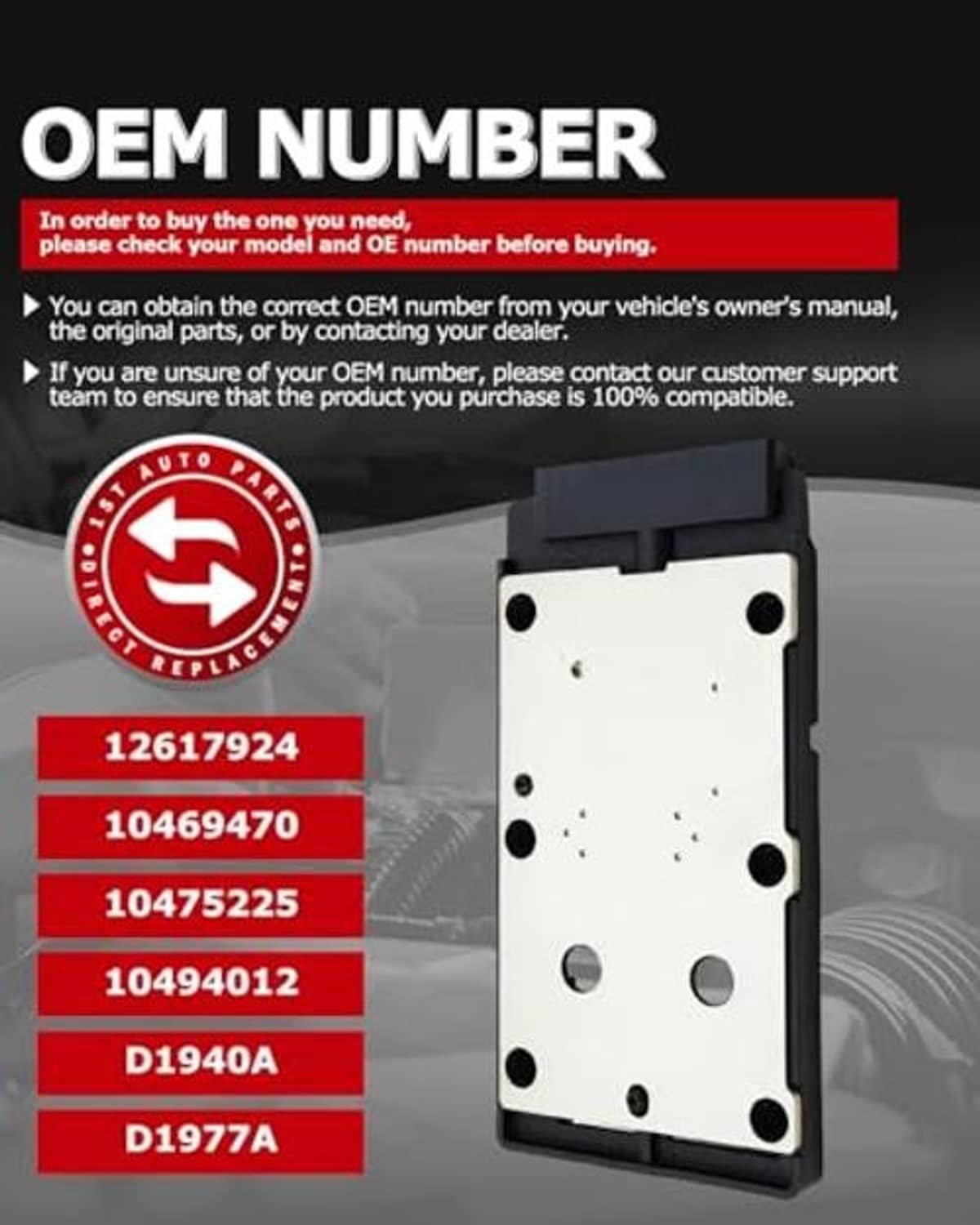 Engine ignition control module backplate with mounting holes and reference numbers