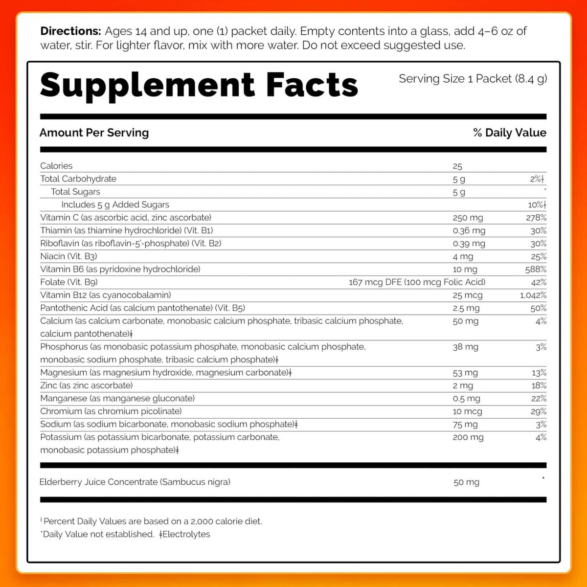 Supplement Facts label panel with nutrition and ingredient information