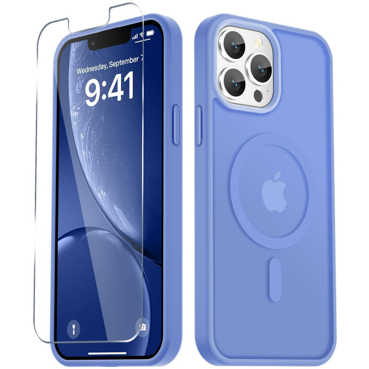 Matte purple iPhone 13 Pro Max case with MagSafe-style ring and camera cutouts