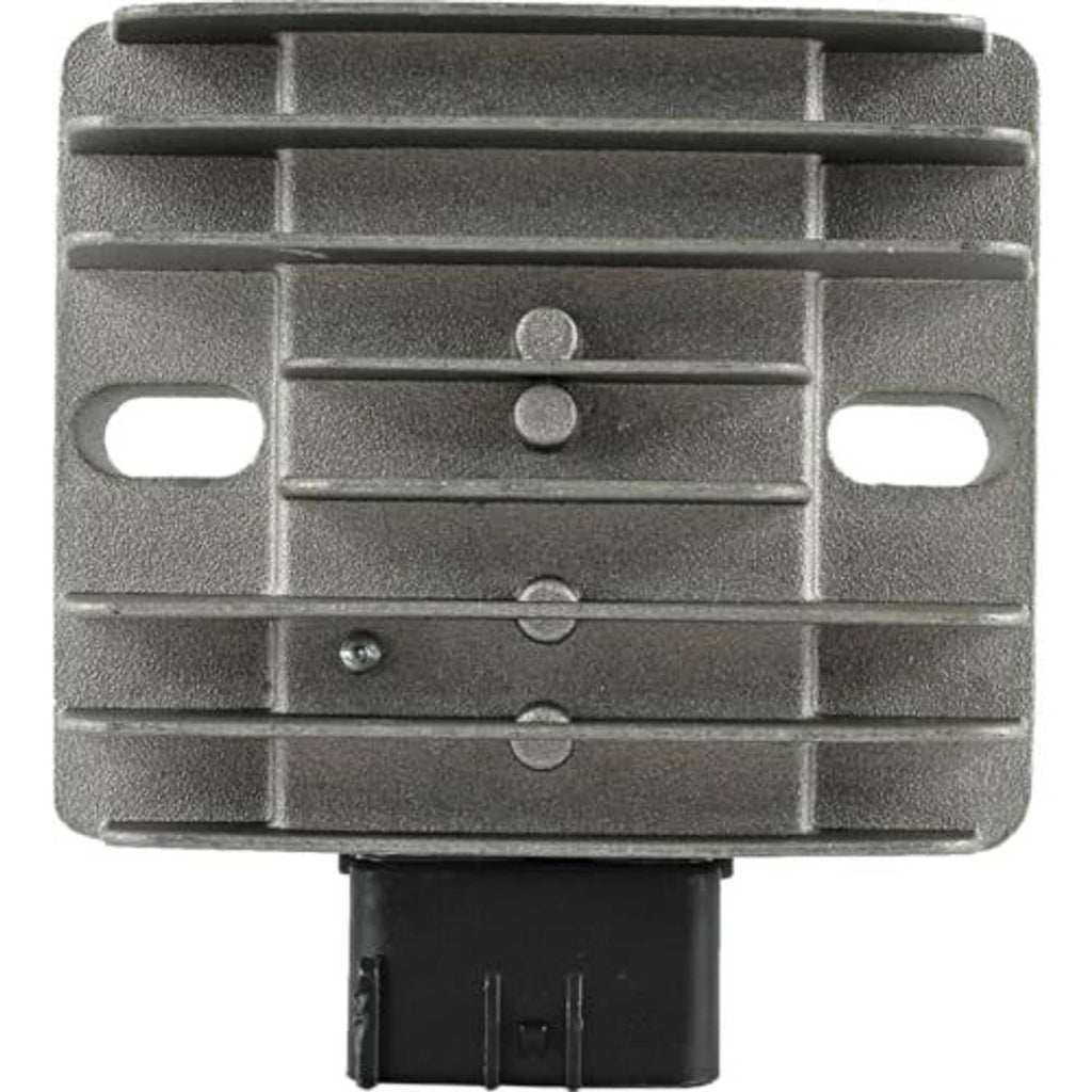 Voltage regulator rectifier heat-sink with mounting points and front wiring connector