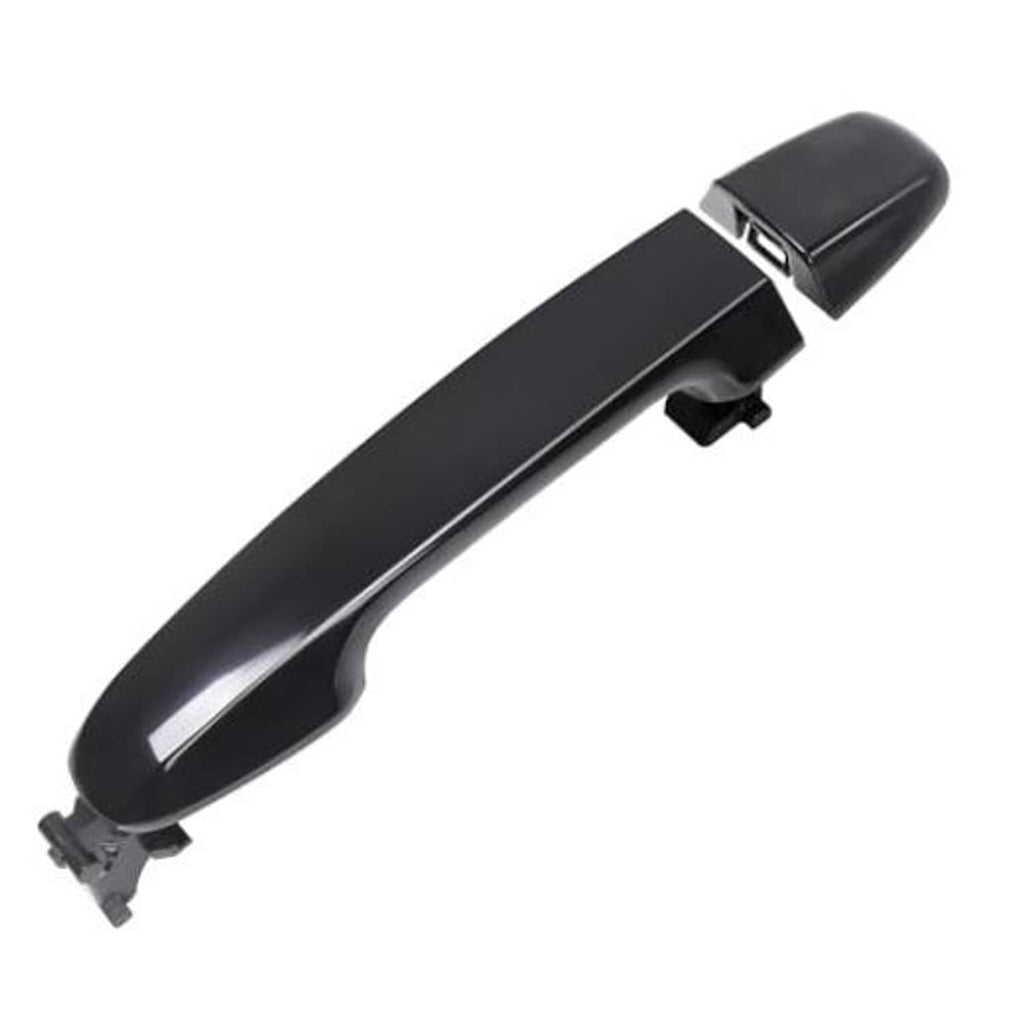 Black exterior door handle with smooth grip and curved end cap