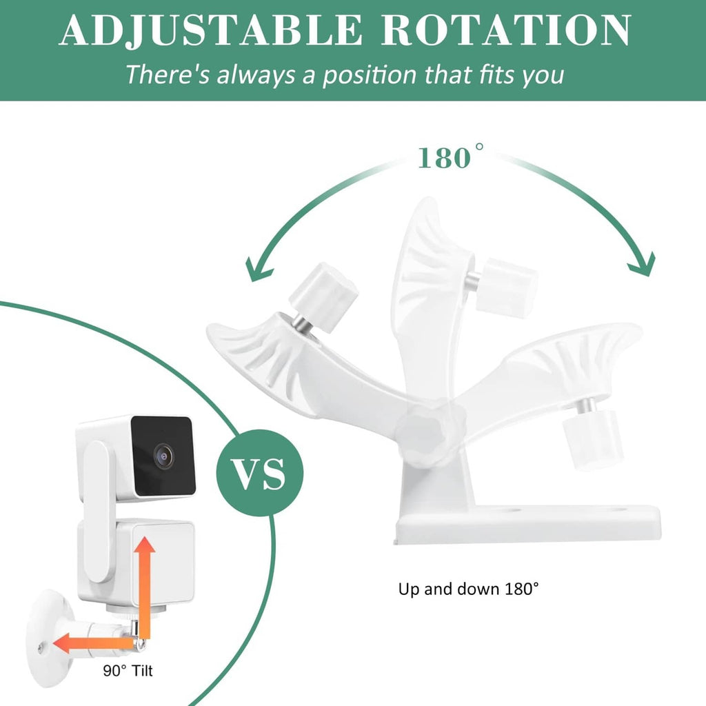 White adjustable rotation wall mount for camera, up and down 180 degrees