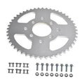 Steel chain sprocket with 48 teeth and 8 mounting holes, includes hardware pieces