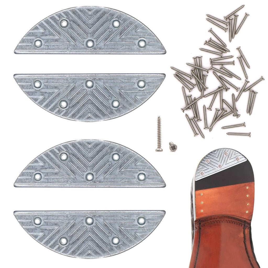 Metal shoe heel plate set of 4, embossed pattern and screw holes, plus screws