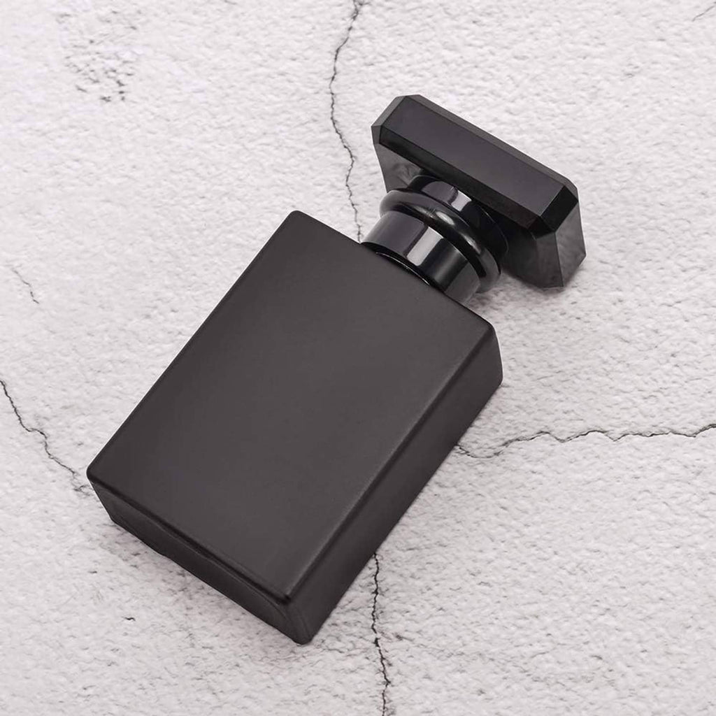 Black refillable perfume atomizer bottle with square pump sprayer top