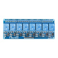 8-channel DC relay module with optocouplers, blue PCB, screw terminal blocks