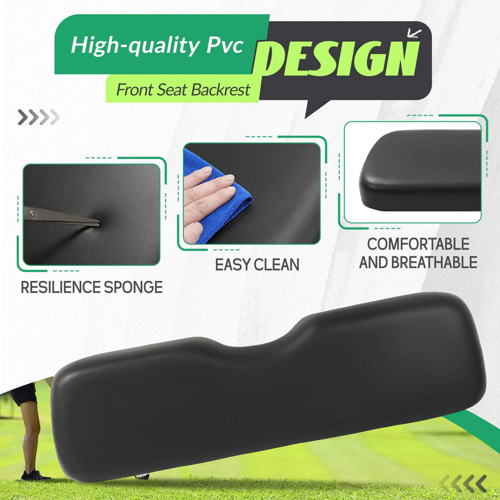 Black curved seat backrest cushion with stitched edges and smooth surface