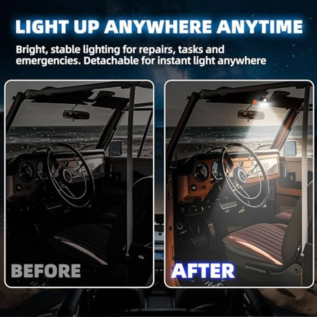 Detachable portable UTV dome light, orange lens and yellow LED bar