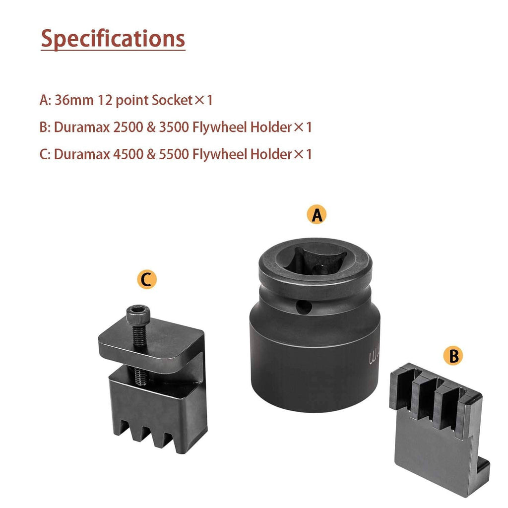 36mm socket with two flywheel holder blocks and threaded bolt