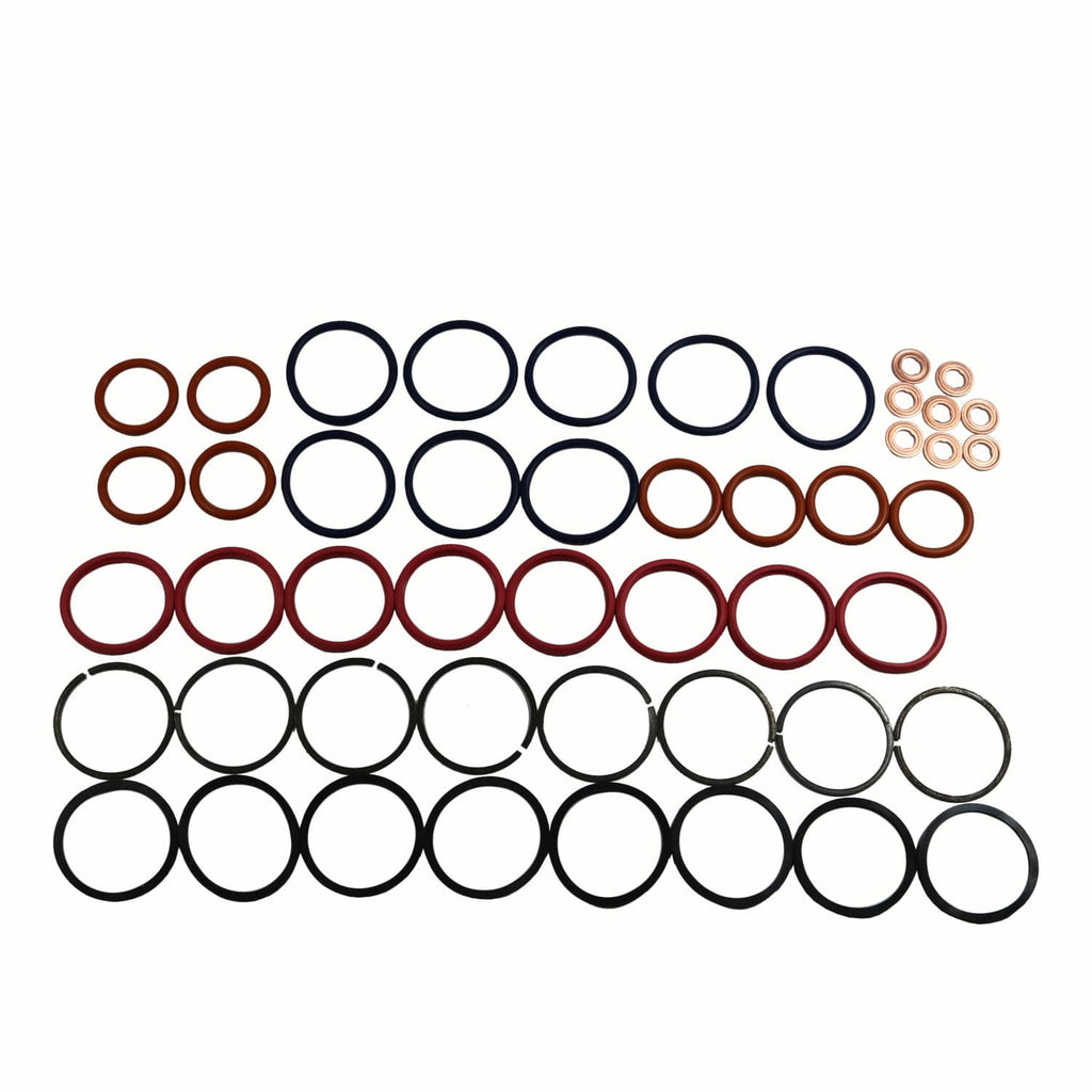 Round O-ring assortments in black, red, and brown for injector cup installs